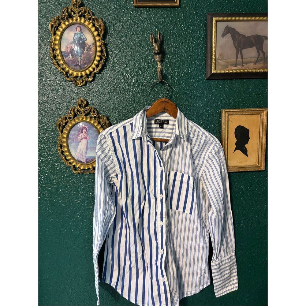 J.Crew Striped Blue White Button Up Blouse Sz 0